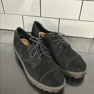 Lucky Brand Ibira Oxford Platform Boots -6M - Black Genuine Suede Leather